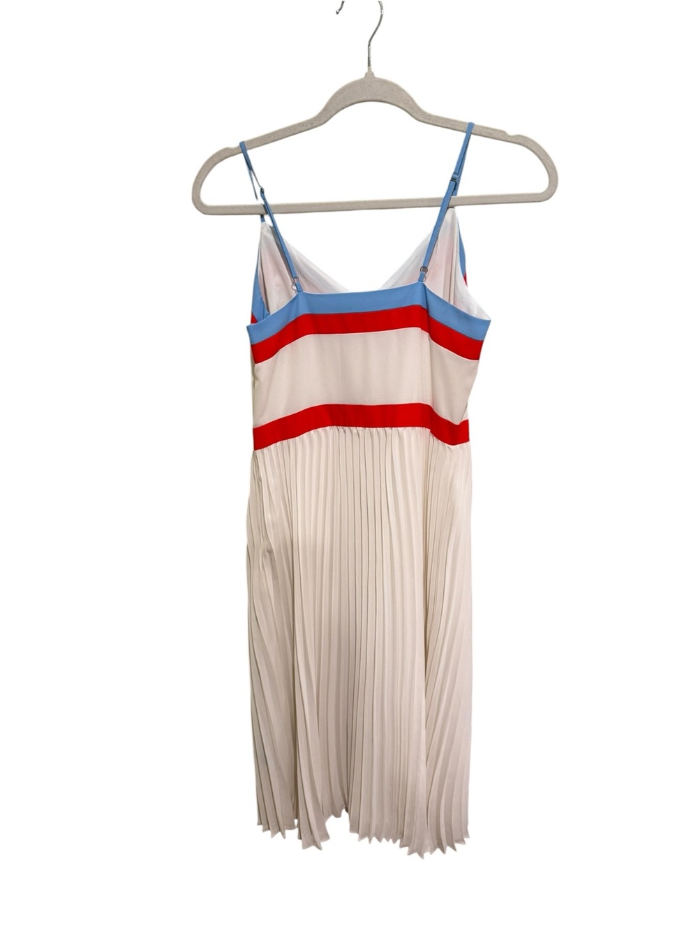 NWT Banana Republic Cream Pleated Midi Dress with Red and Blue Trim - Size 0 - Picture 4 of 4